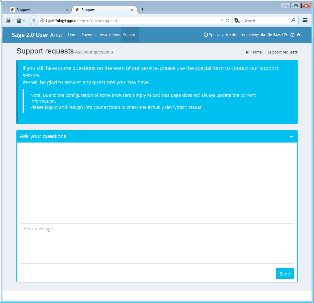 Sage 2.0 User Area Support Page