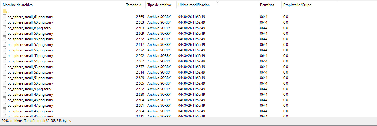 Files encrypted by the Sorry ransomware