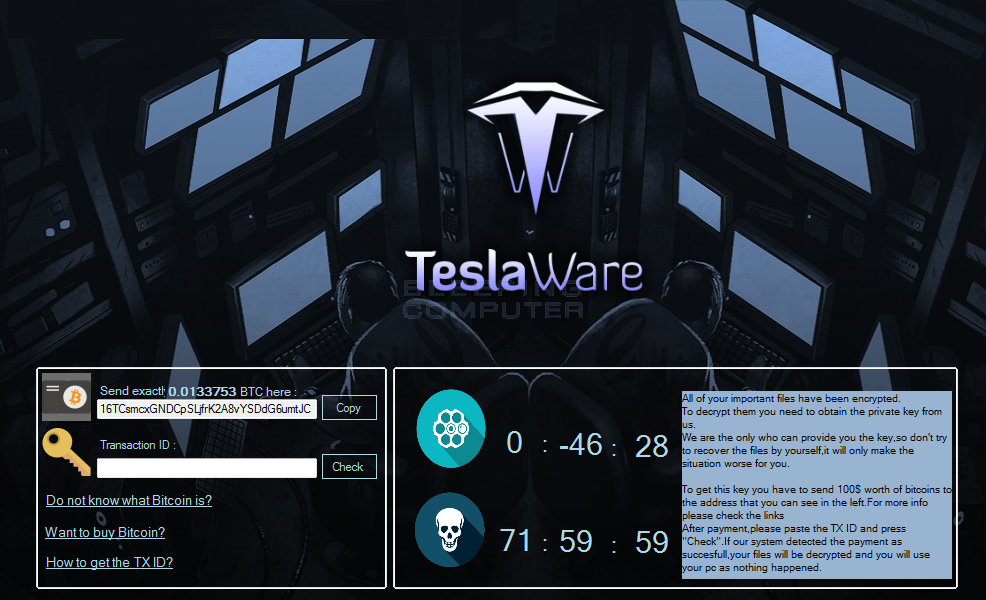 TeslaWare Ransom Screen