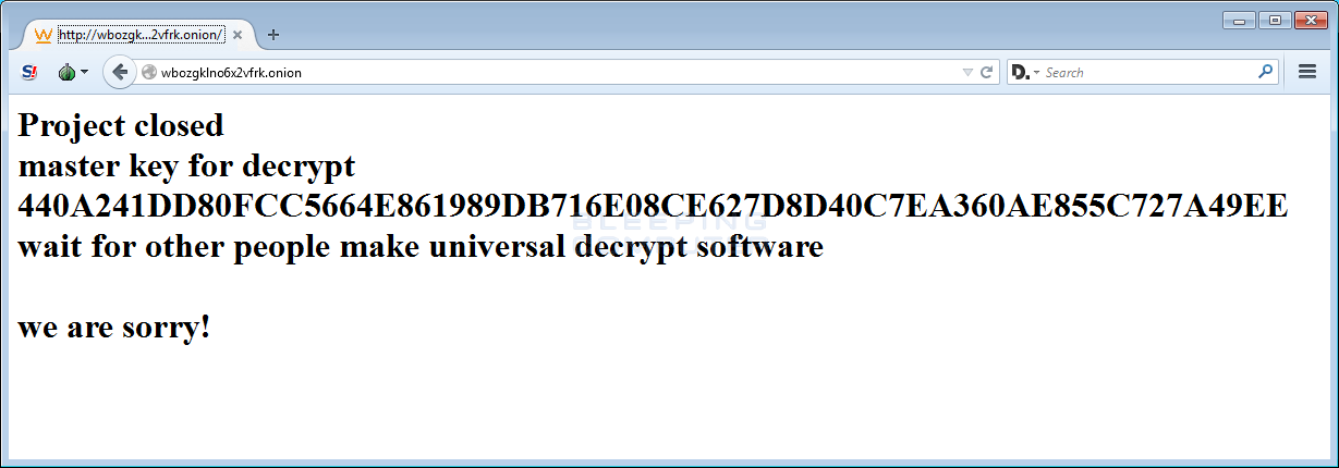 Payment site showing Master Decryption Key