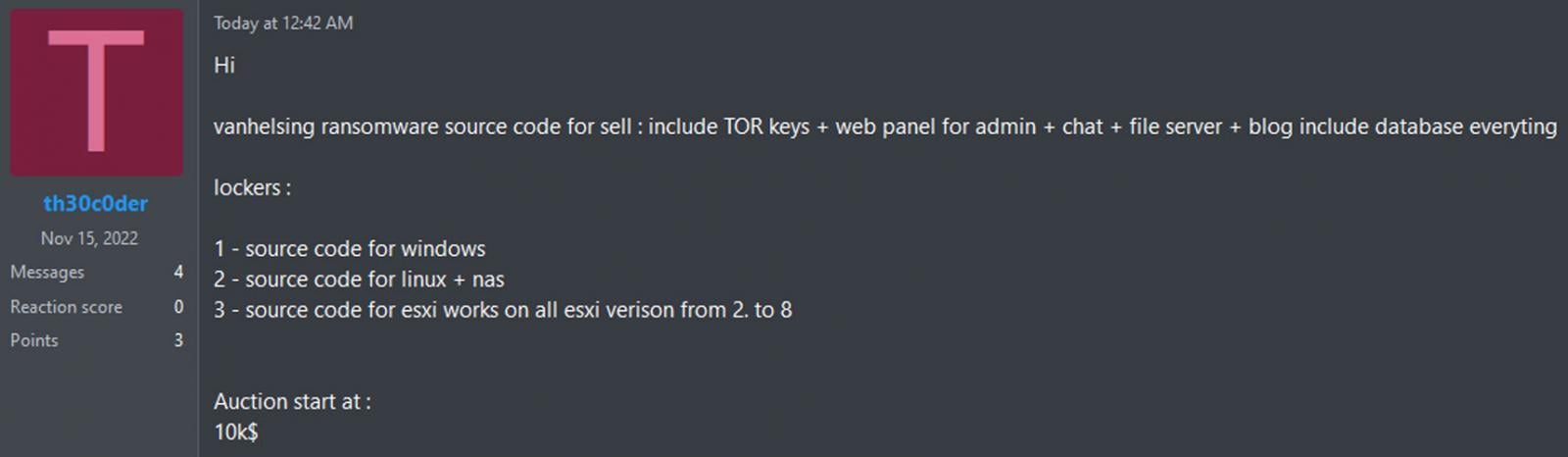 TH30C0der, who tries to sell Vanhelsing's source code