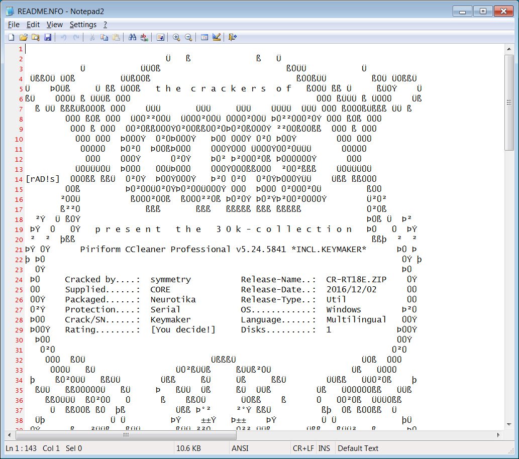 NFO file for a pirated copy of CCleaner