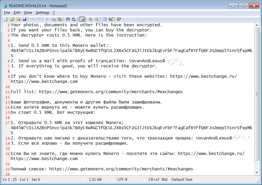 Vovalex ransom note
