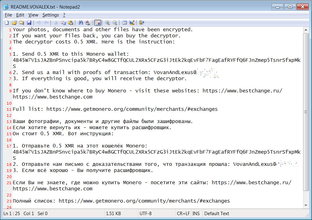 Vovalex ransom note