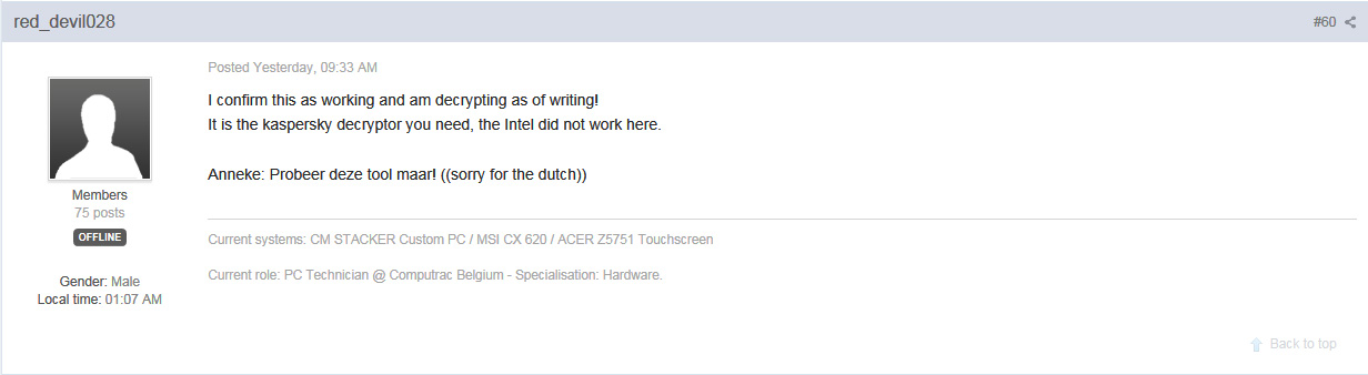 Post showing that the WildFire Decryptor is Working