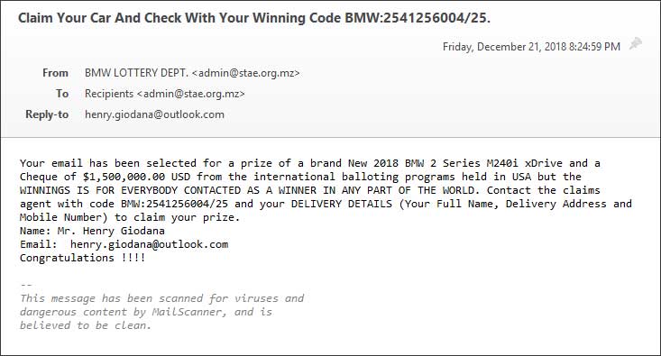 Beware Of Bmw Lottery Email Scam Stating You Won A Bmw M240i