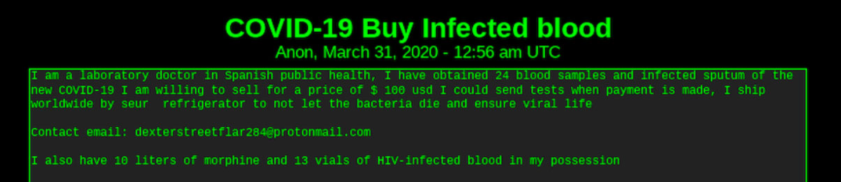 Selling COVID-19 infected blood