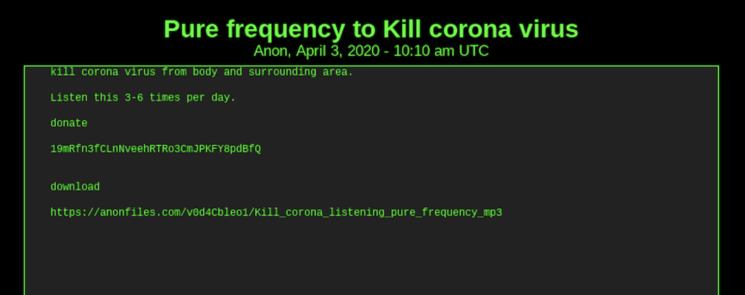Pushing an MP3 file that supposedly kills Coronavirus