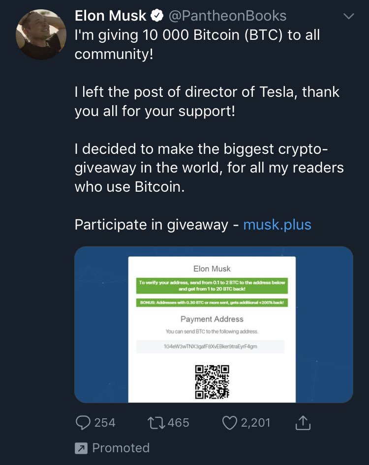 Compromised Twitter Account pushing the Scam