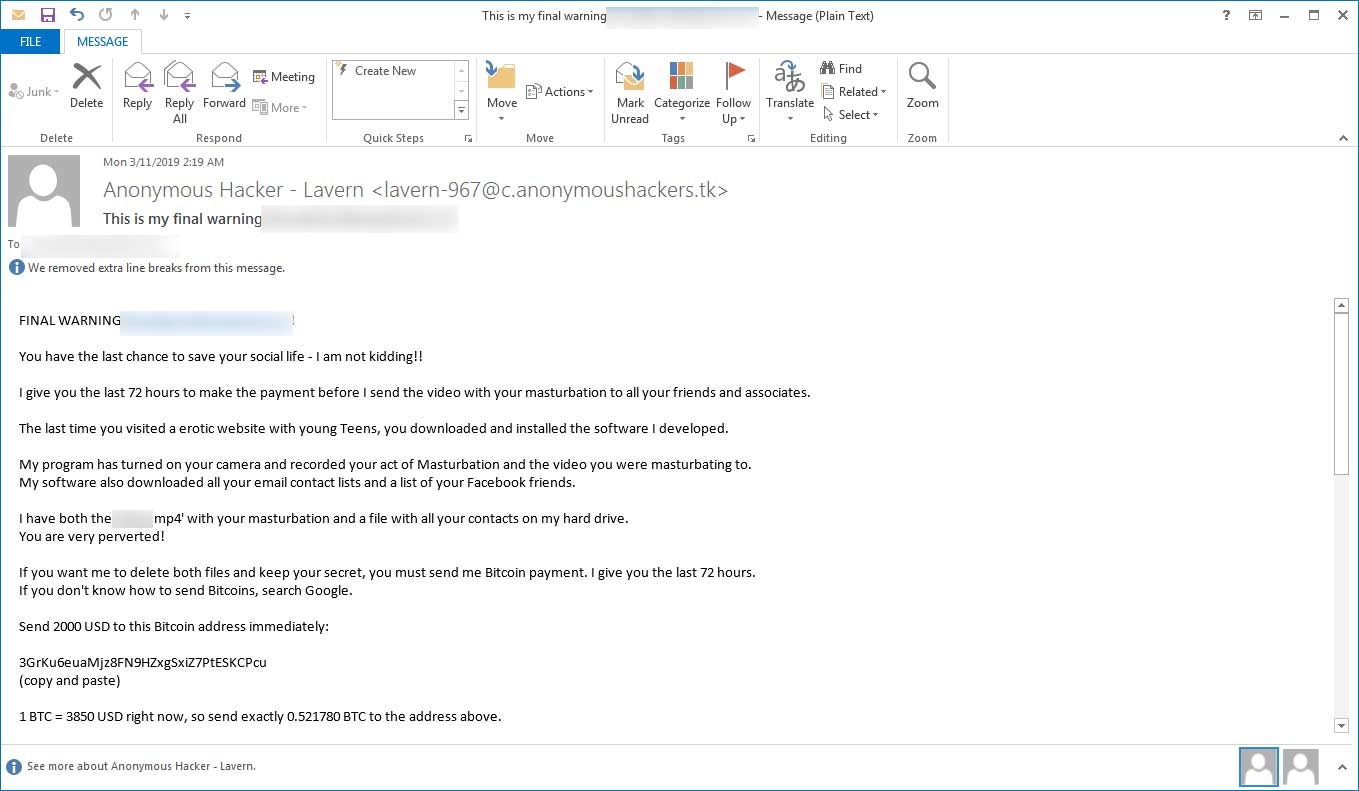 New Final Warning Sextortion Emails State Adult Sites Infected You - 