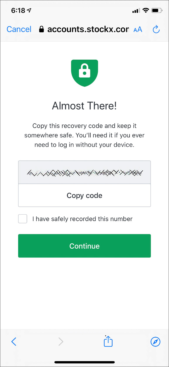 Save backup code prompt