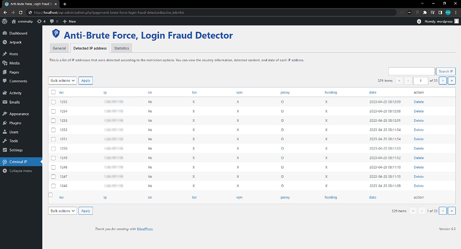 WordPress の Criminal IP FDS プラグインは、カスタマイズ可能な制限オプションに従って、悪意のある IP アドレスを検出します