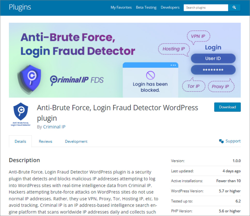 Plugin Criminal IP FDS tersedia di WordPress Marketplace secara gratis