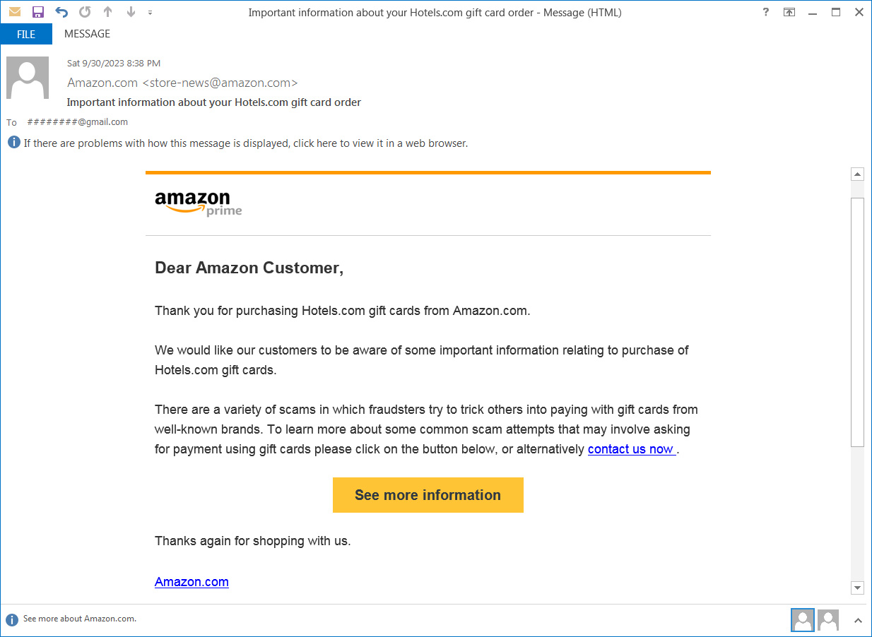 sends Mastercard, Google Play gift card order emails by mistake