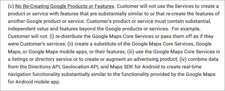 Part of Google Maps Platform Terms of Use