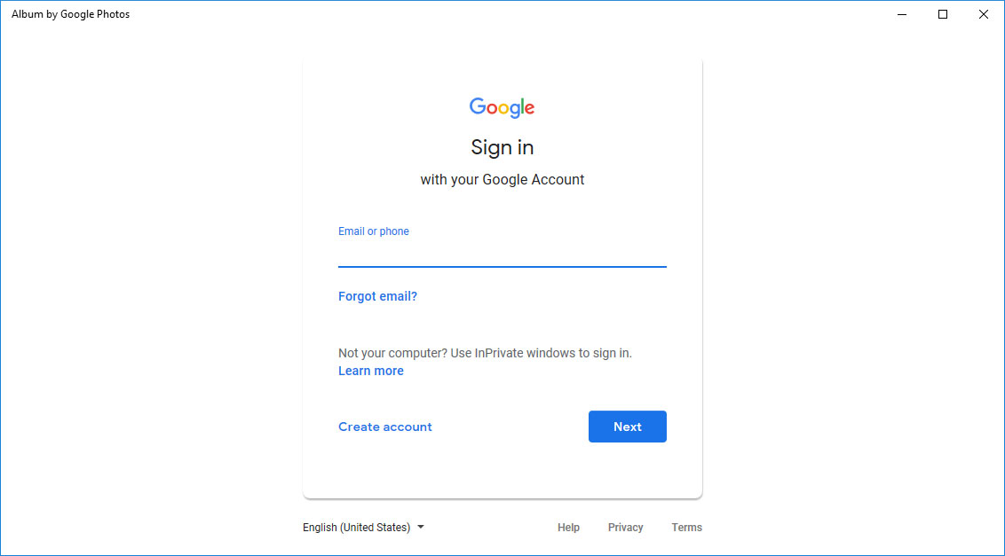 Google Photos Login Page
