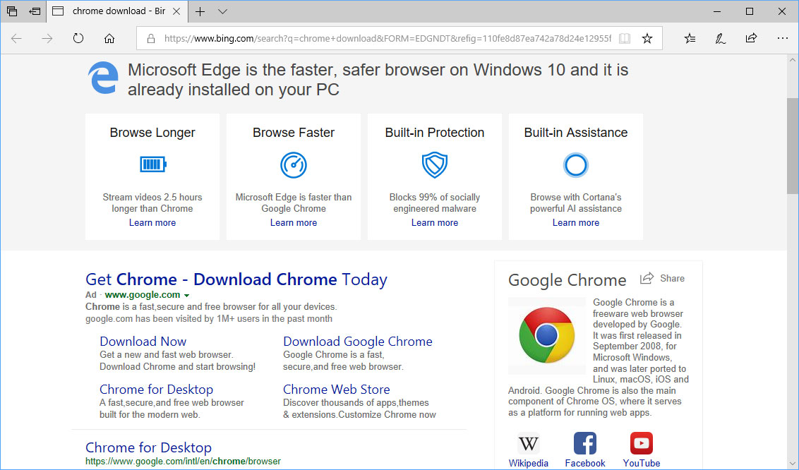 Chrome Download Search Advertisement