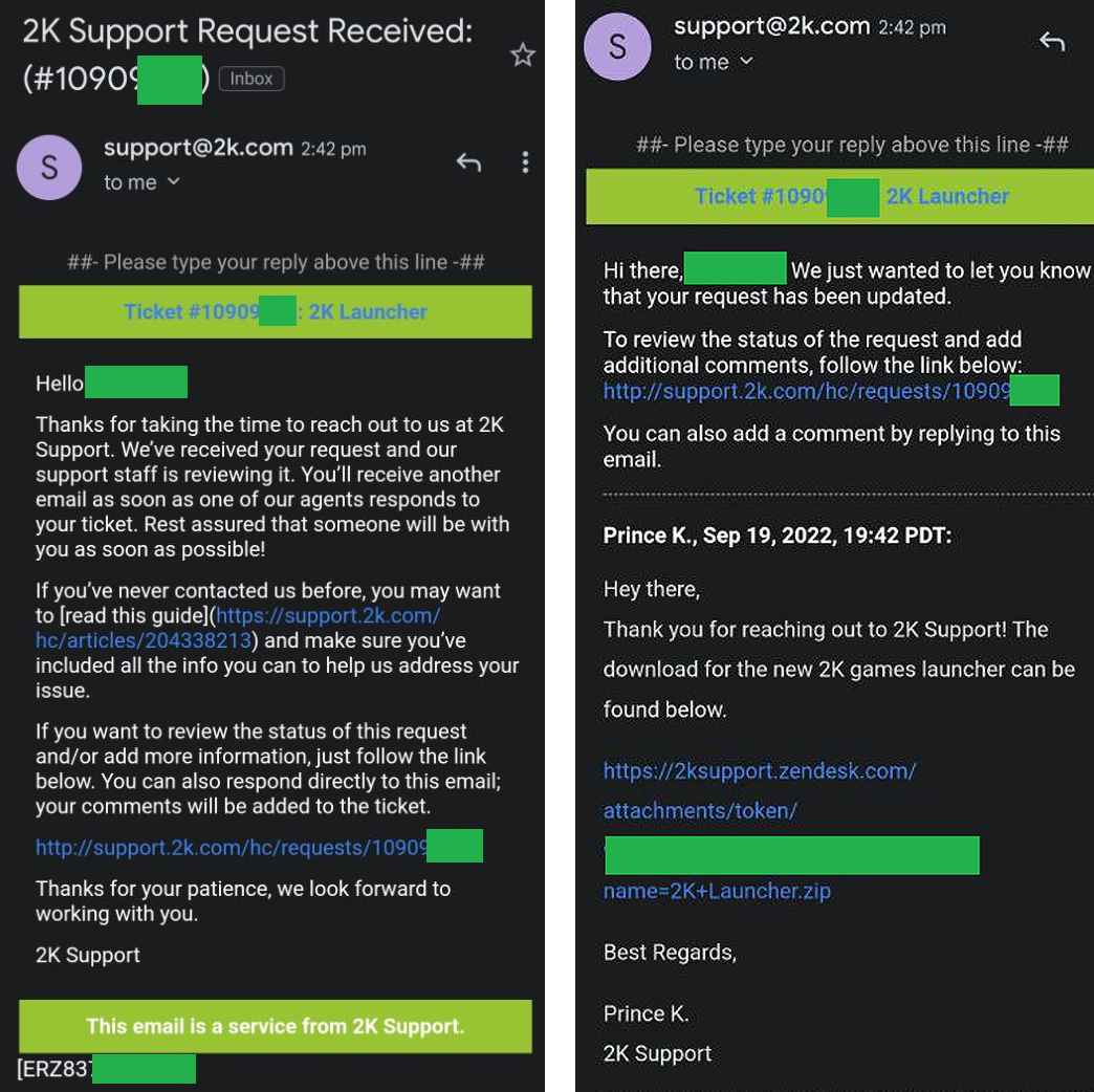 Fake 2K support tickets with RedLine thieves download links