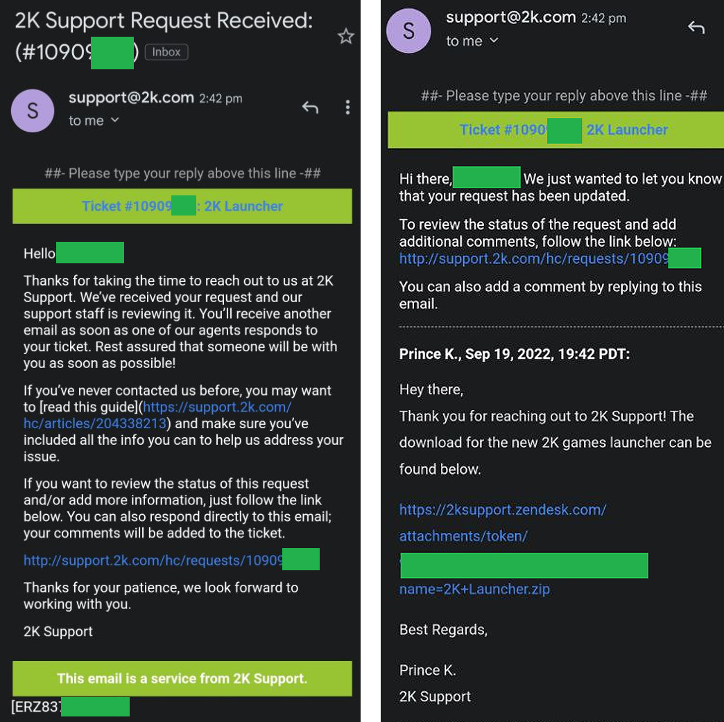 Fake 2K support tickets with RedLine stealer download links