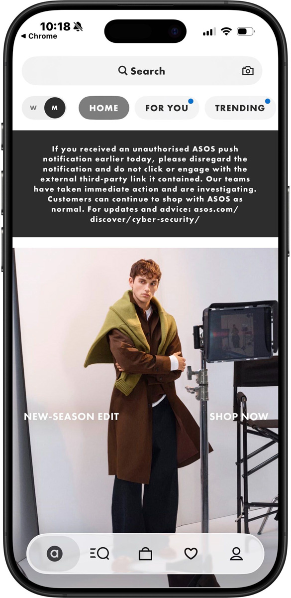 Warning about notification now shown in ASOS app