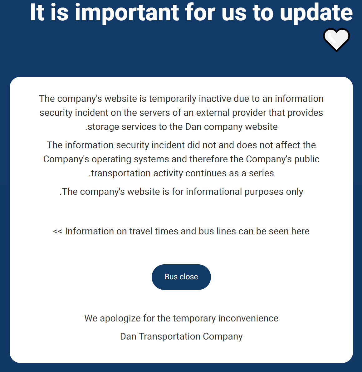 Dan Bus outage message
