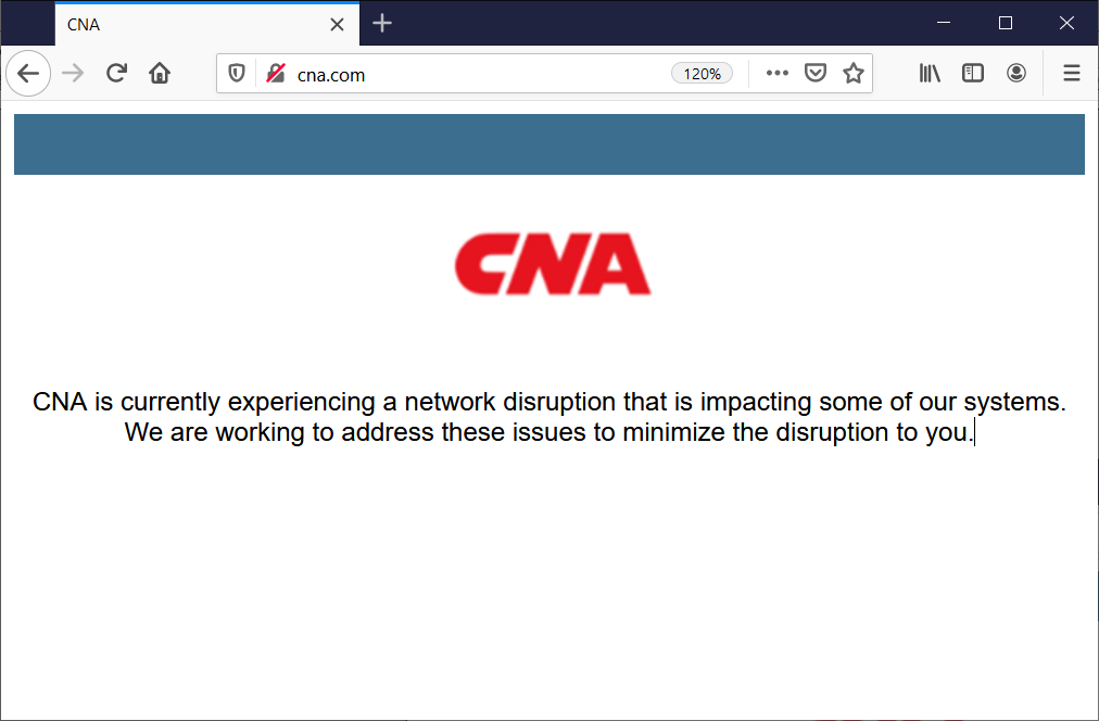 CNA website outage