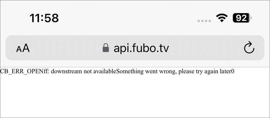 Error message displayed on FuboTV when trying to connect