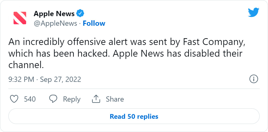 Fast Company に関する Apple News のツイート