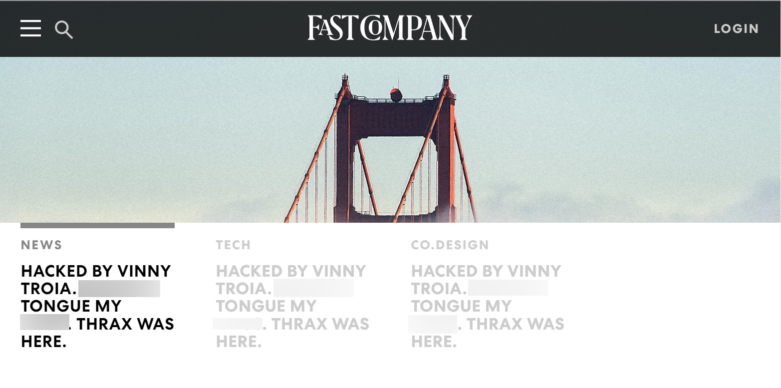 Defaced Fast Company web page