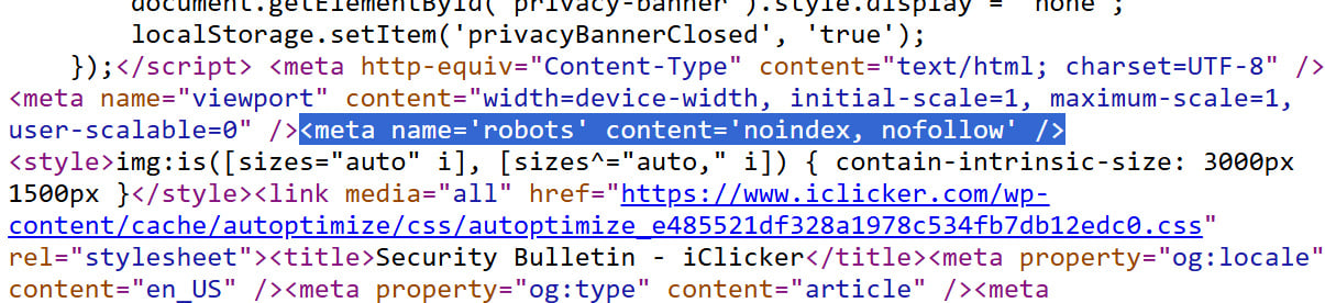 iClicker security bulletin published with a noindex tag