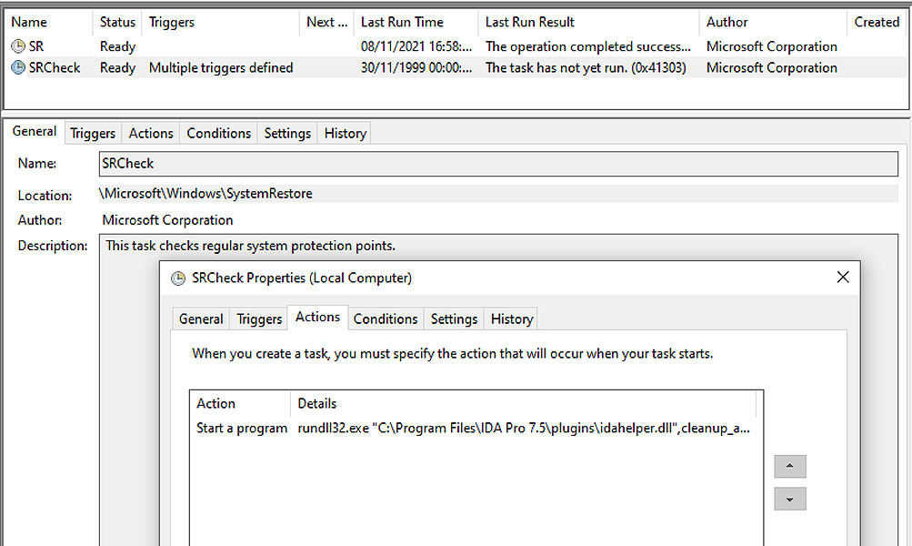 New SRCheck scheduled task created by win_fw.dll