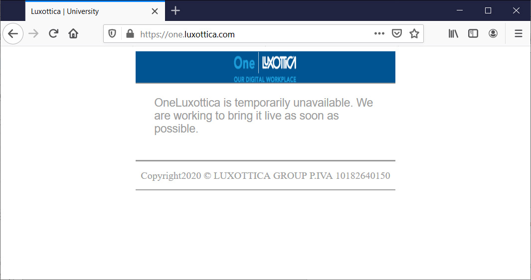 OneLuxottica maintenance message