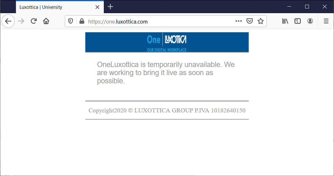 OneLuxottica maintenance message