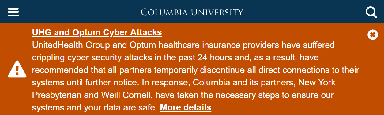 Columbia University warning about the attack