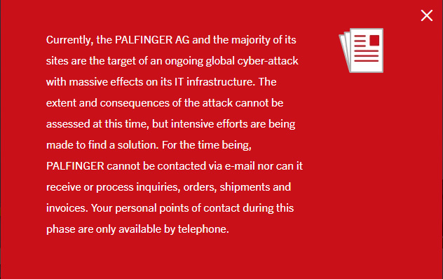 Palfinger website alert
