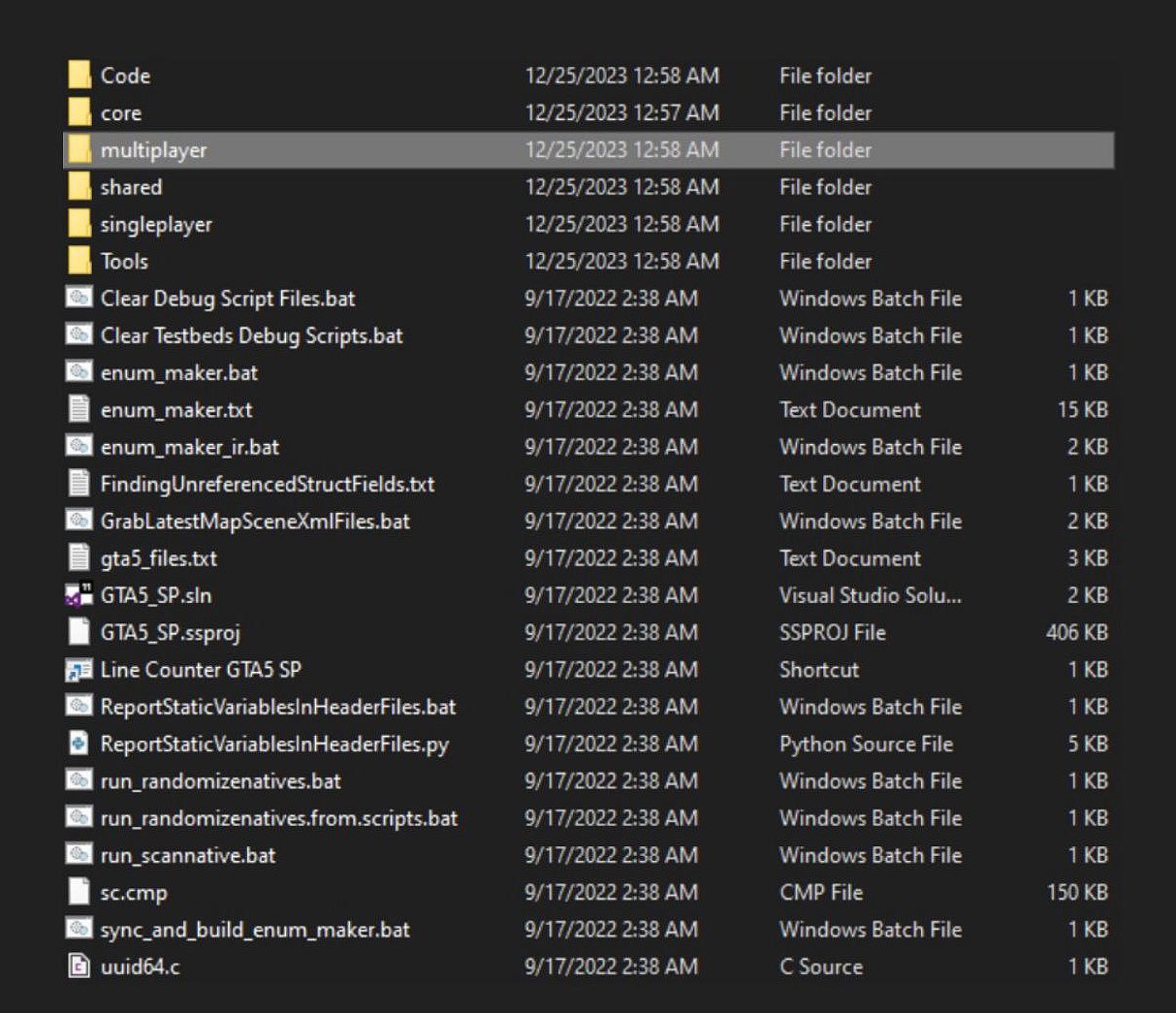 Alleged folder of GTA 5 source code