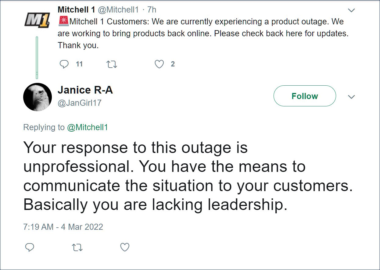 Deleted Mitchell1 tweet about the outage
