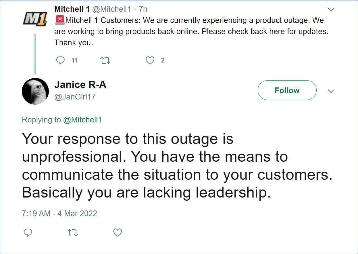 Deleted Mitchell1 tweet about the outage