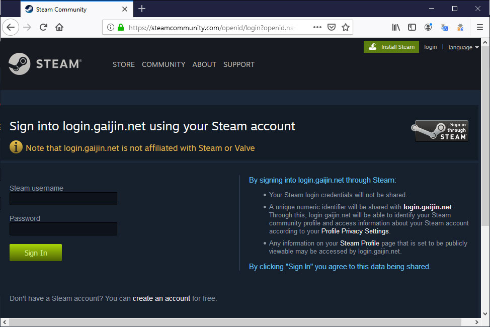 steam verifying login information