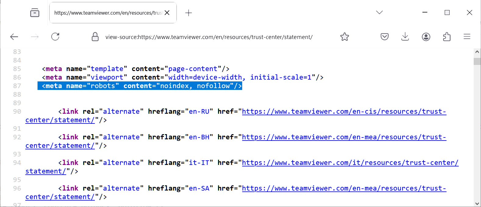 TeamViewer's corporate network was breached in alleged APT hack 2 TeamView breach notification hidden by noindex tag
