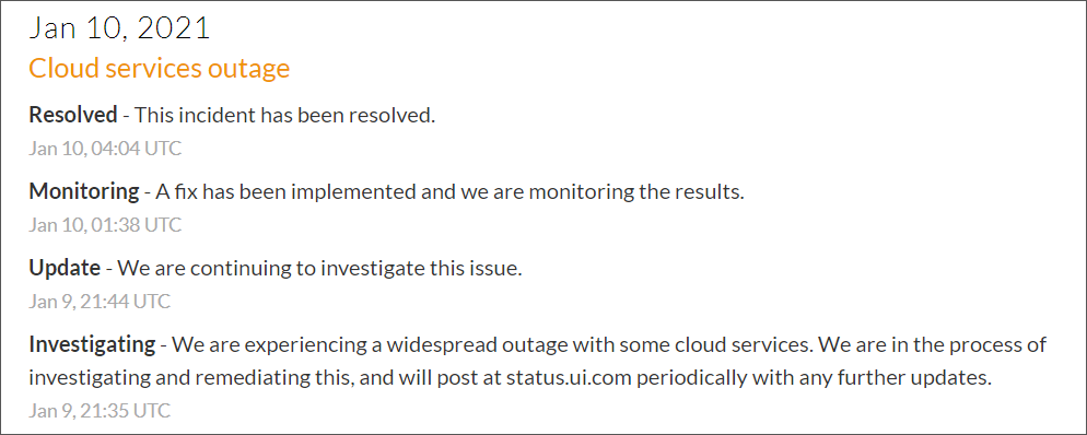 Ubiquiti outage notification