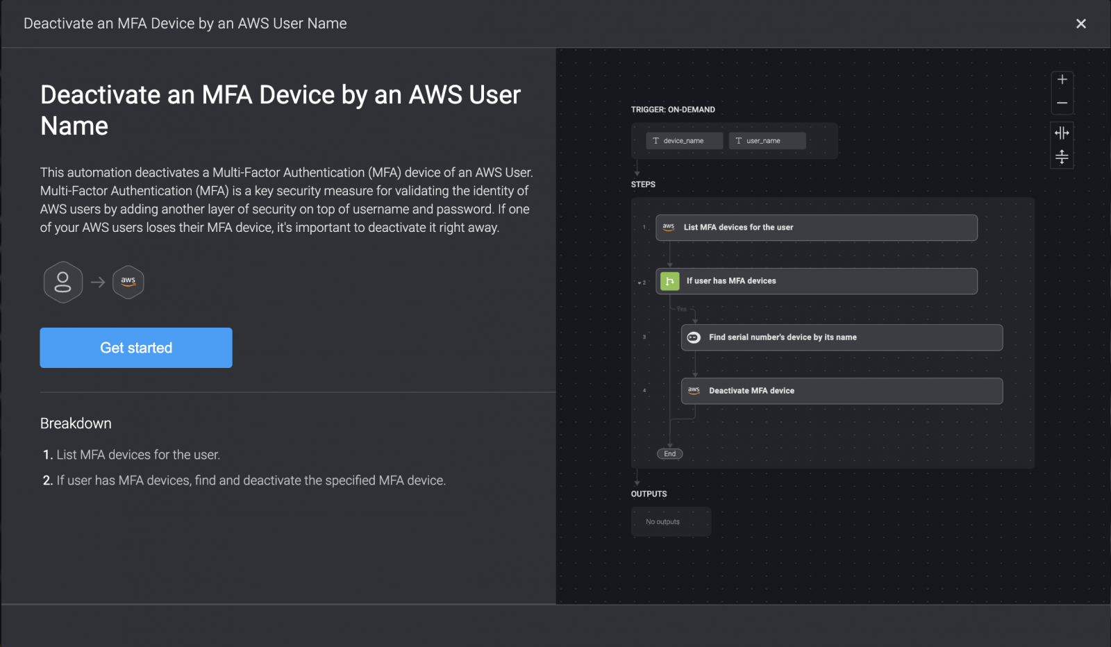 Blink automated workflow: Deactivate an MFA device by an AWS user name