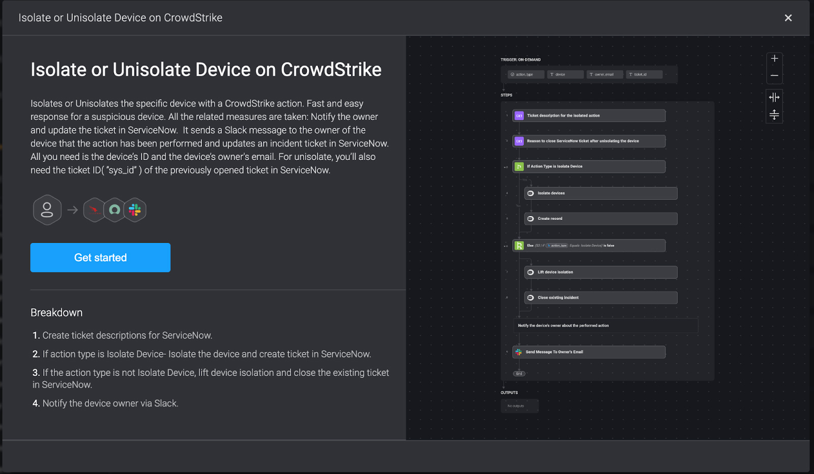 Blink automated workflow: Isolate or unisolated a device on CrowdStrike