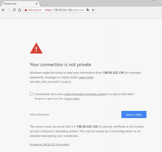 Certificate Warning on Fake Site