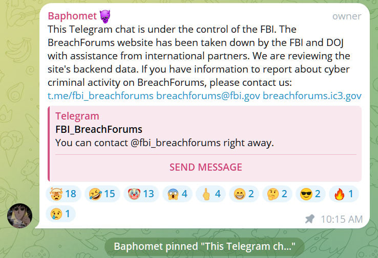 Seized BreachForums Telegram channel