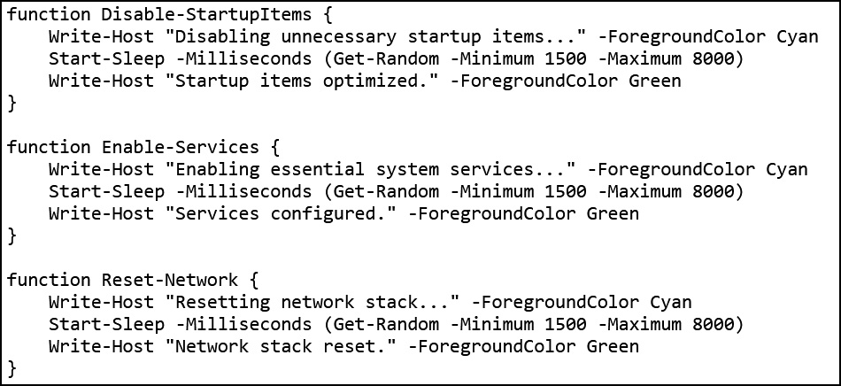 Fake optimizations functions in PowerShell script