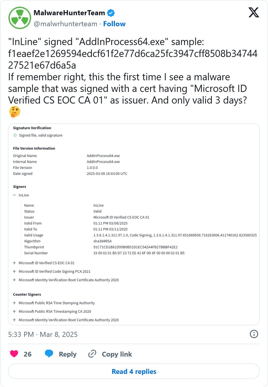 MalwareHunterTeam tweet
