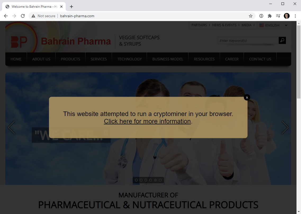 A website using displaying alert from Troy Hunt