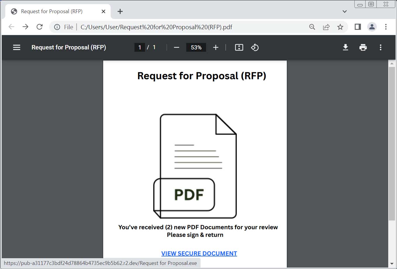 Hackers turn ScreenConnect into malware using Authenticode stuffing 2 Example PDF used in the phishing campaign