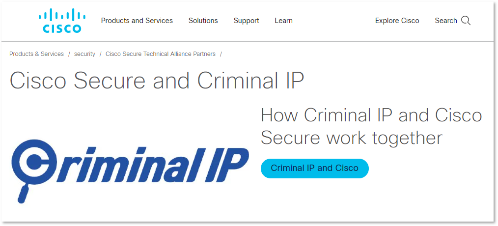 Criminal IP has integrated with Cisco Secure to counter cyberattacks